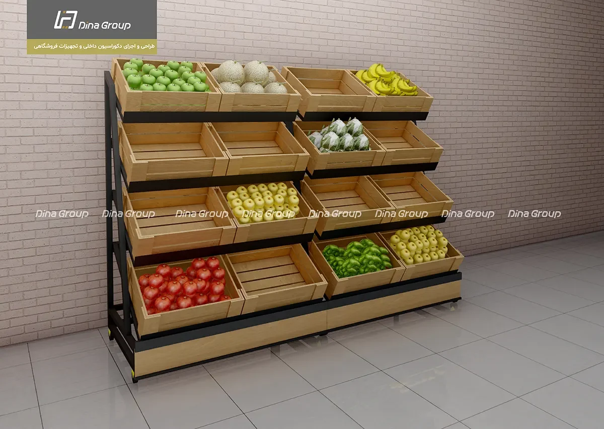 قفسه چوب و فلز میوه و سبزیجات